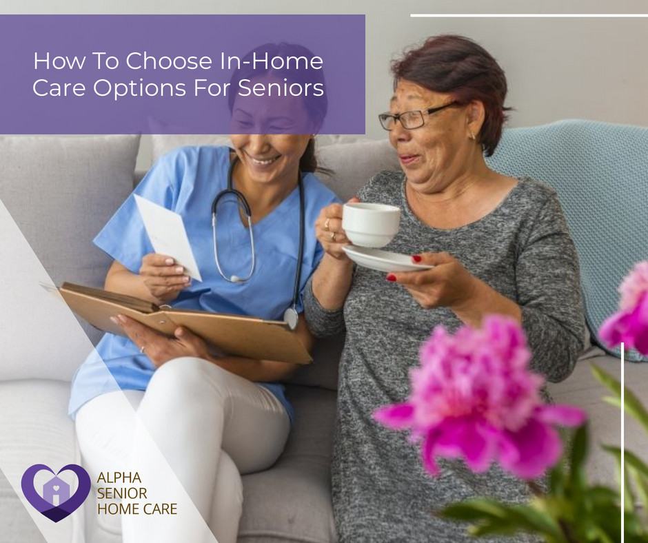 In home caregiver helping a senior with paperwork by Alpha Senior Home Care